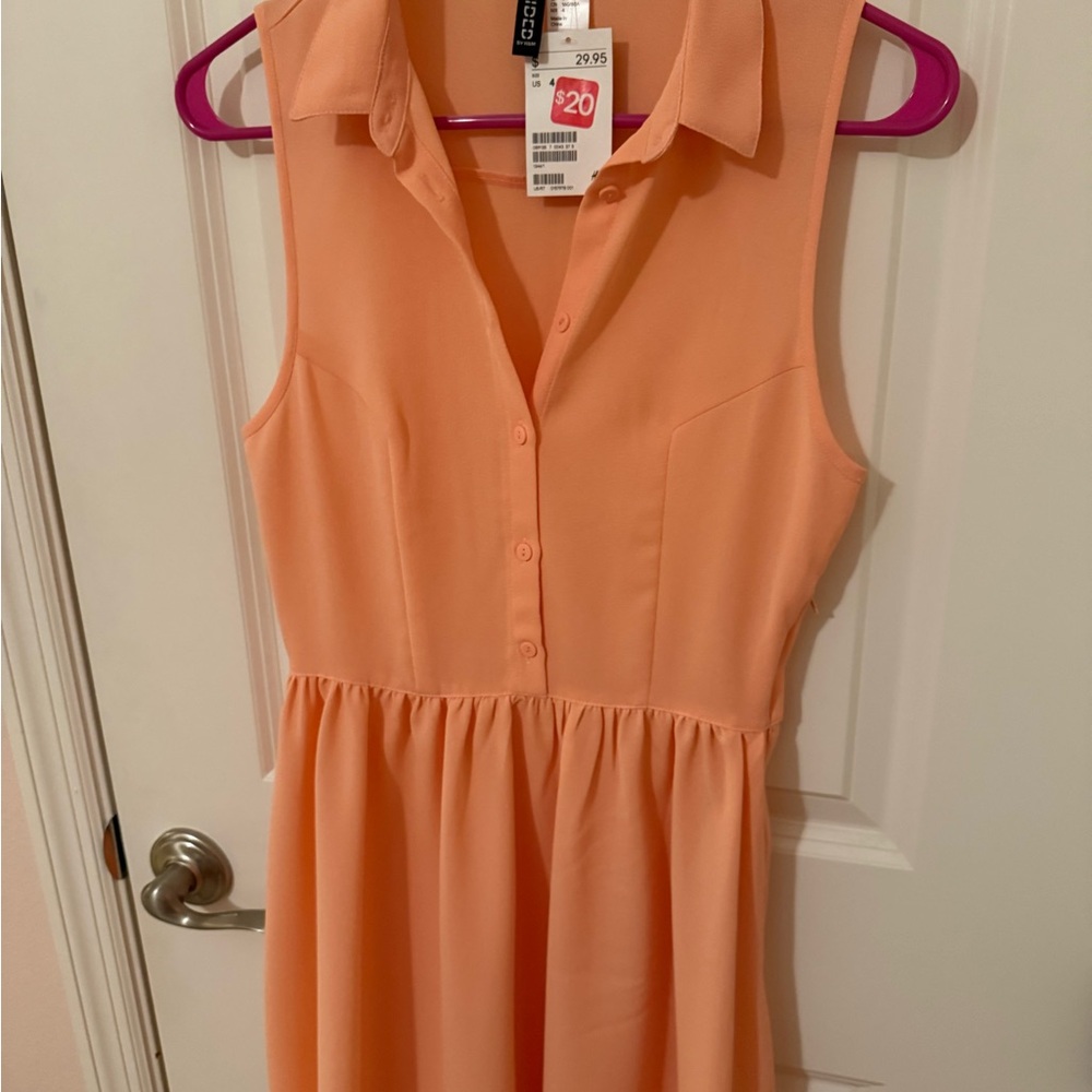 Peach Sleeveless Button-Up Dress